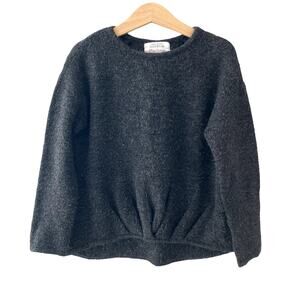 Zara Girls Knitwear Fuzzy Gathered Hem Sweater - Charcoal - 6